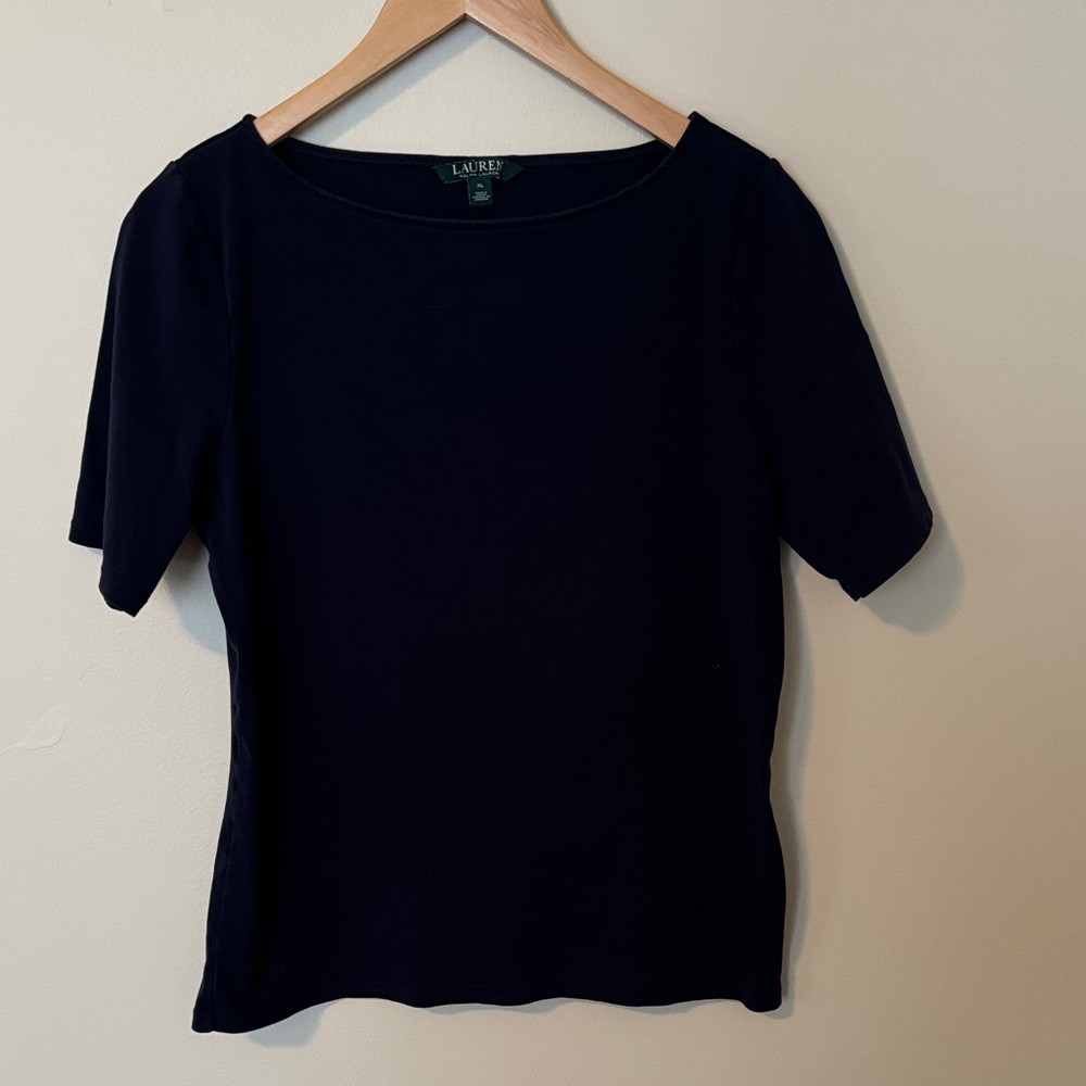 Lauren Ralph Lauren Navy Short Sleeve Boatneck Top